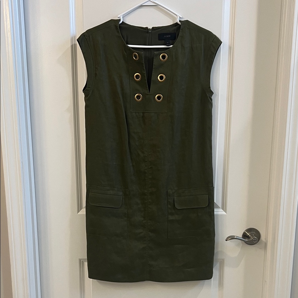 J Crew Dark Green Grommet Mini Dress